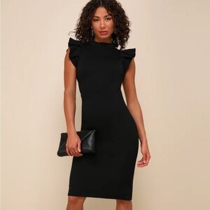 NWT Lulus Stylish Splendor Black Backless Ruffle Bodycon Midi Dress Size Medium